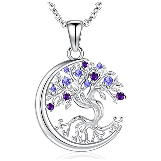 Odinstone collana albero della vita per le donne, ciondolo albero della vita in argento sterling 925 gioielli della luna regalo per le donne mamma (viola)
