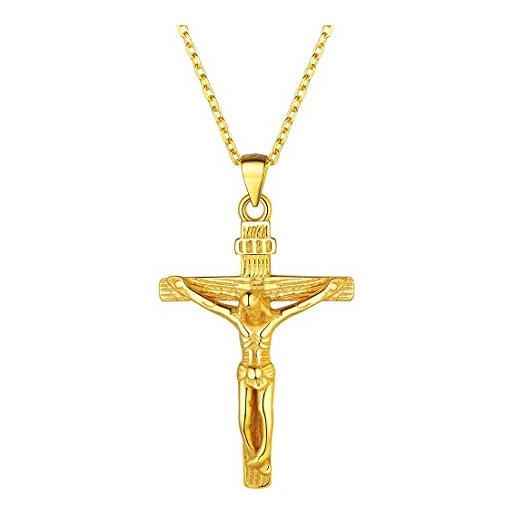 U7 crocifisso collana uomo donna, oro collana croce uomo in argento 925, gesù cristo collana con croce, 56 cm catena sottile collana croce donna, amuleto idee regalo