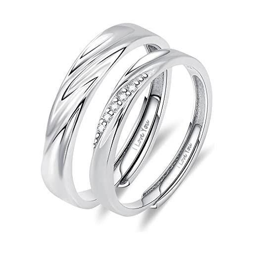 ANAZOZ anello con incisione(i love you), anelli fidanzamento coppia, anello argento 925 donna, rotondo liscio zirconi bianco anello regolabile uomo, 
