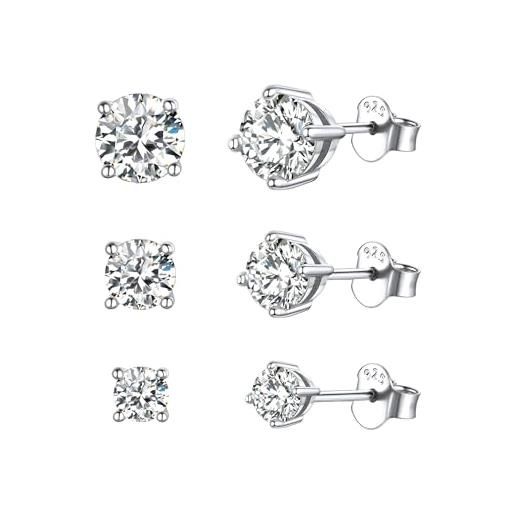 ChicSilver set orecchini donna argento 925 punto luce, 3 paia orecchini donna, orecchini a perno in argento sterling 925 con pietre opali orecchini a lobo confezione regalo - ChicSilver