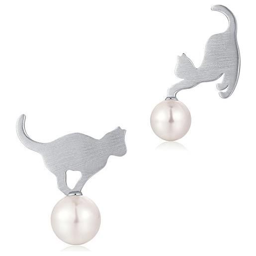 Miaofu orecchini gatto, orecchini donna gatto Miaofu argento gatto orecchini carino perle gatto orecchini, naturale d'acqua dolce perle gatto orecchini, orecchini gatto bambina, orecchini gatto argento nero