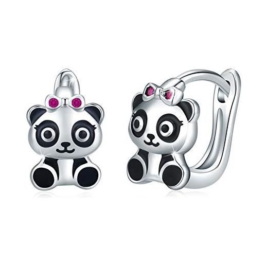 CUOKA MIRACLE orecchini a forma di panda in argento orecchini panda a cerchio piccoli con fiocco rosa per donna ragazze
