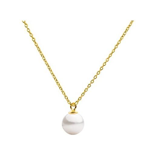 Secret & You collana di perle coltivata d'acqua dolce rotonda da 8,0 a 8,5 mm - catena in argento 925 sterling e ciondolo rodio o placcato in oro 18k lunga 40 o 45 cm. 