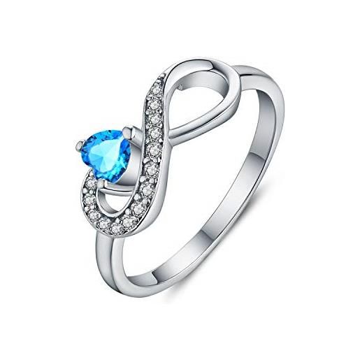 JO WISDOM anelli cuore infinito argento 925 aaa zirconia cubica marzo birthstone colore acquamarina