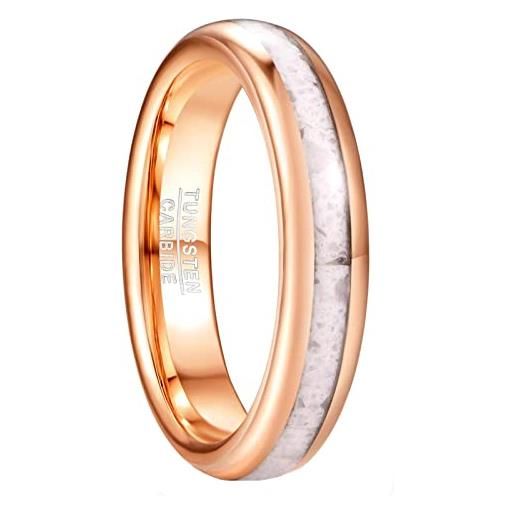 Phyonio anello in tungsteno oro rosa donna 4mm con marmo bianco anello di promessa di fidanzamento di nozze comfort fit taglia 10