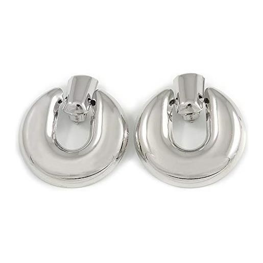 Avalaya orecchini rotondi a clip lucidati grandi in tonalità argento, lunghezza 60 mm, misura unica, argento
