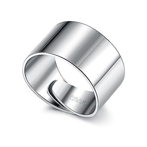 KRFY 925 anelli in argento massiccio per uomo donne anello a fascia larga regolabile fatto a mano alta lucidato a mano a anello band per uomo donne, con scatola regalo