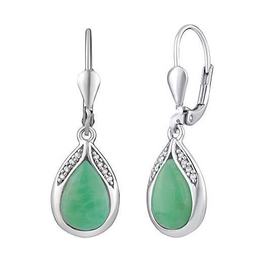 SILVEGO orecchini da donna in argento 925 con vera giada verde, jst13327jae