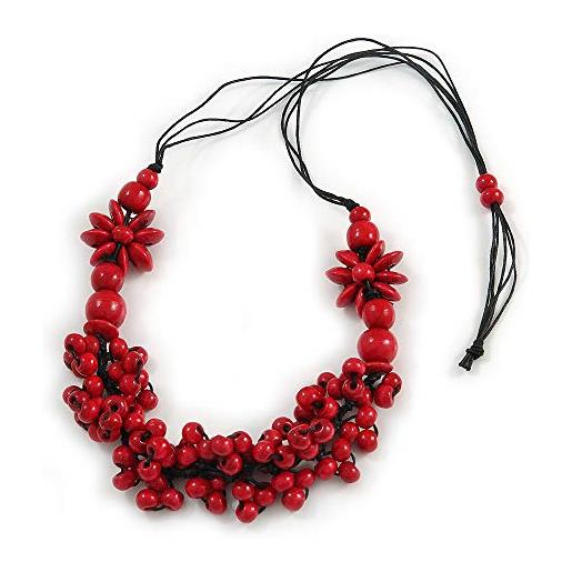Avalaya collana in corda di cotone, 76 cm, colore: rosso ciliegia, misura unica, legno corde legno