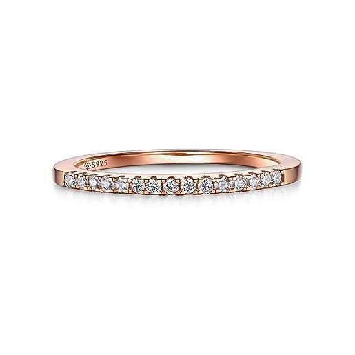 MomentWish fedi nuziali oro rosa, 0.15ct moissanite anello fidanzamento donna per lei in anniversario di matrimonio argento 925 eternità anello, size63