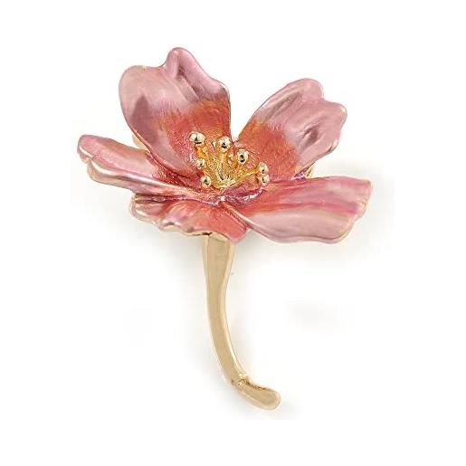 Avalaya spilla piccola smaltata rosa con calle, placcata oro, lunghezza 32 mm, misura unica, smalto