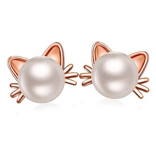 jiamiaoi orecchini gatto in oro rosa orecchino perle gatto rosa orecchino a forma di gatto orecchini gatti arggento 925 per ragazze orecchino con perle in oro rosa gatto gioielli orecchini ragazze oro rosa