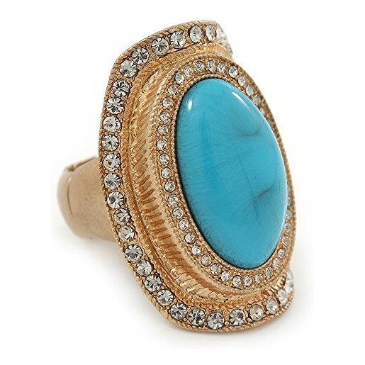 Avalaya anello flessibile in resina stile turchese, diamante ovale con finitura in oro spazzolato - 37 mm di diametro - taglia 7/8, misura unica, resina