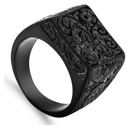 Akitsune floris anello | acciaio inossidabile grande floreale fiore ornamento sigillo design degli uomini delle donne anello - nero opaco - us 9