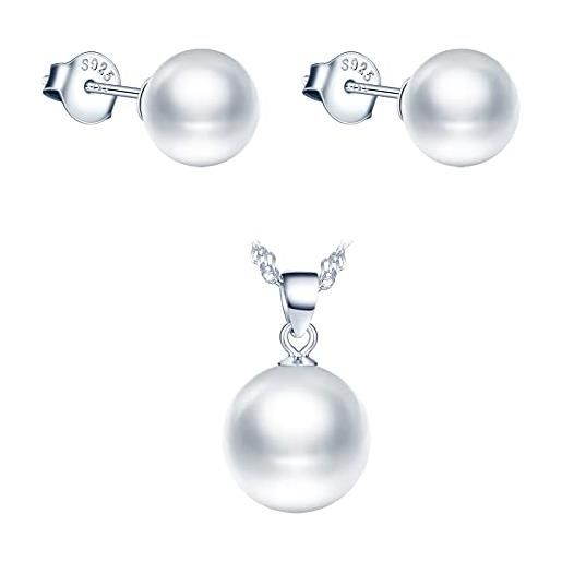 Yumilok-classic s925 ciondolo di perle tonde in argento sterling per donna, orecchini di perle bianche rotonde, temperamento elegante