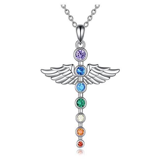 YAFEINI angelo custode ala collana chakra per le donne 925 sterling silver healing balance cristallo pendente gioielli ragazze
