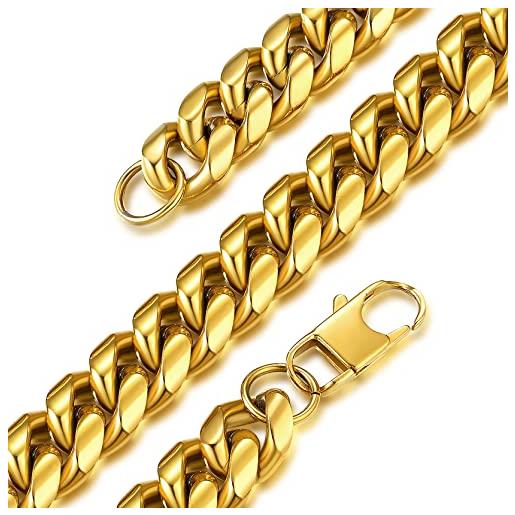 GOLDCHIC JEWELRY collana uomo oro a catena cubana da 14 mm, catena oro 18k per uomo e donna, collana in acciaio inossidabile 316l 76cm girocollo oro confezione regalo