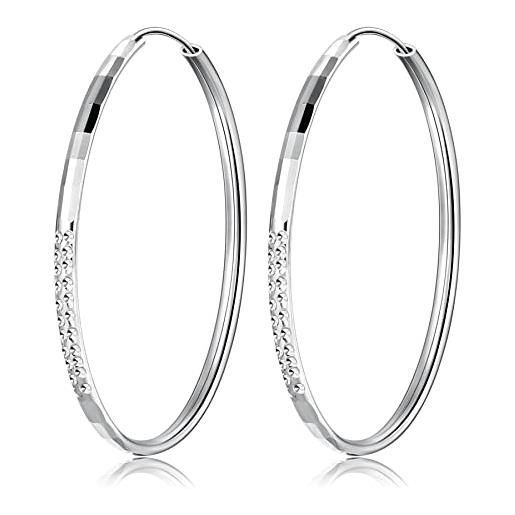 T400 orecchini cerchio argento 925 creoli per donna ragazze spessore 3 mm , regali di gioielli, diametro: 25 35 45 55 65 mm
