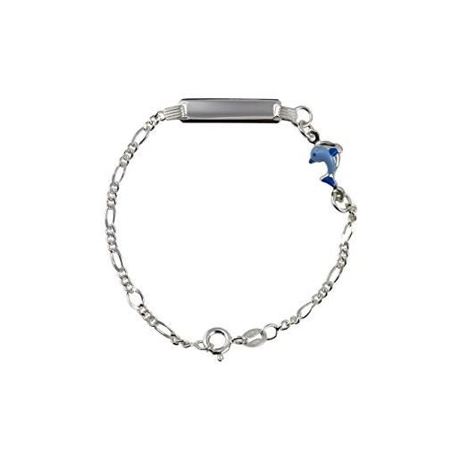 Aka Gioielli® - bracciale targhetta identificativa bambino argento 925 con delfino azzurro smaltato, idea regalo