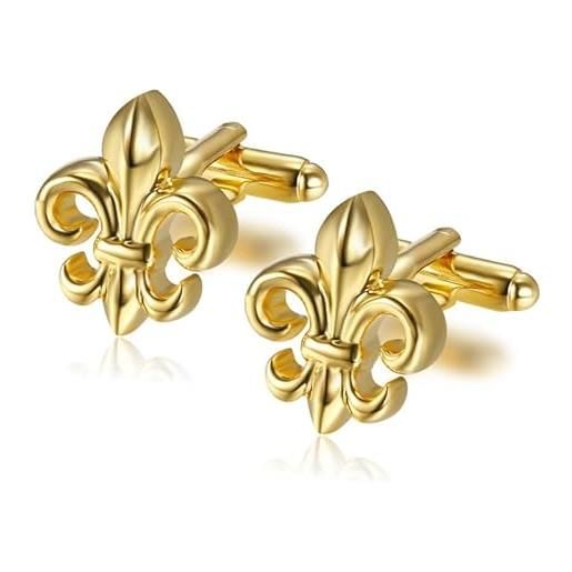 BOBIJOO JEWELRY - coppia di gemelli fleur-de-lys golden fine gold royalist man accessory