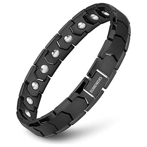 EUMENIDES braccialetto magnetico da uomo, braccialetto magnetico in acciaio al titanio, braccialetto magnetico completo con 18 magneti, (braccialetto magnetico nero)
