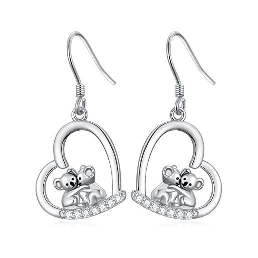 LONAGO orecchini koala 925 sterline d'argento carino due koala orecchini pendenti gioielli per le donne