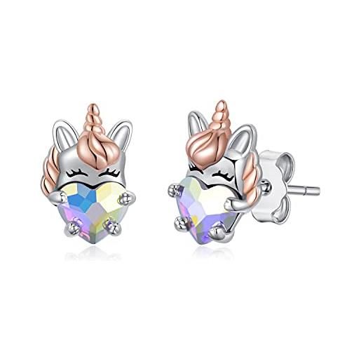 Midir&Etain orecchini di unicorno 925 borchie di cristallo ipoallergenico in argento sterling orecchini di animali carini gioielli regali di unicorno per donne e ragazze