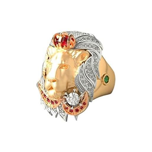 MayiaHey anello a forma di leone, oro testa di leone per uomo, anello a leone vichingo norvegese, gioiello a leone celtico ghiacciato, anello a fascia leone punk per ragazzi, v1/2, no