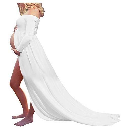 AIEOE abito da gravidanza shooting maternite sexy abito in pizzo matrimonio festa spiaggia regalo natale, bianco, taglia unica