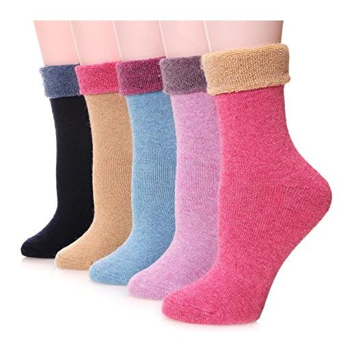 EBMORE calzini da donna in lana merino calzini invernali caldi da escursionismo spessi calzini termici accoglienti crew comodi calzini 5 paia-rosa a