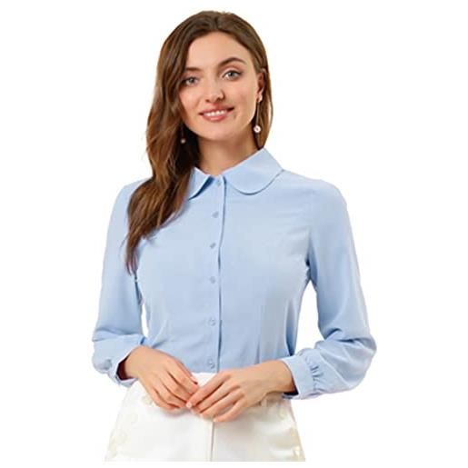 Allegra K camicia da donna con bottoni in carriera con colletto peter pan a maniche lunghe vescovo, azzurro, 40