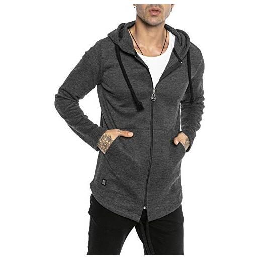 Redbridge felpa con cappuccio da uomo giacca lunga oversize maglia in cotone con cerniera grigio scuro l