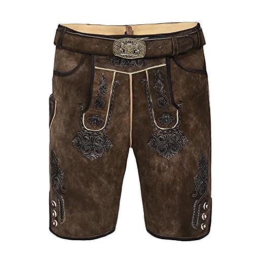 Edelnice Trachtenmode pantaloni corti bavaresi in pelle fabian con cintura in pelle di capra, taglie 46-64, marrone, 64