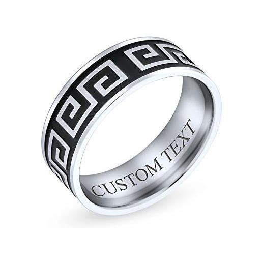 Bling Jewelry personalizzato mens geometrica chiave greca nero piatto wedding band anello per gli uomini per le donne in acciaio inox 8mm personalizzato inciso
