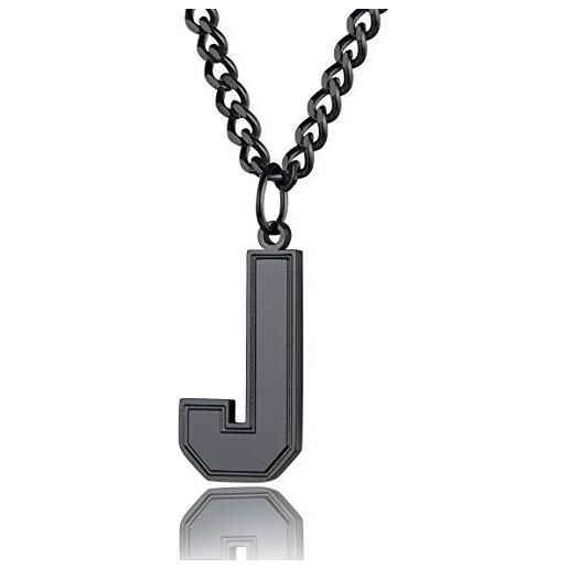 ChainsPro collana con lettera iniziale da uomo, collana con pendente nero per collana con pendente con lettera j. 