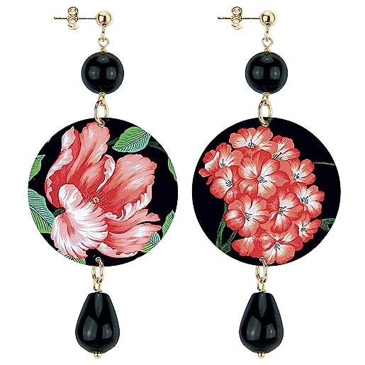 IN LEBOLE collezione the circle fiori rossi orecchini da donna in ottone pietra nero