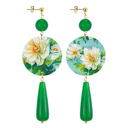 In lebole collezione the circle fiore bianco orecchini da donna in ottone pietra verde