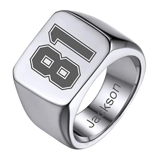 GOLDCHIC JEWELRY anello uomo acciaio anello con numero personalizzato da uomo in acciaio inossidabile, anello quadrato semplice taglia 30