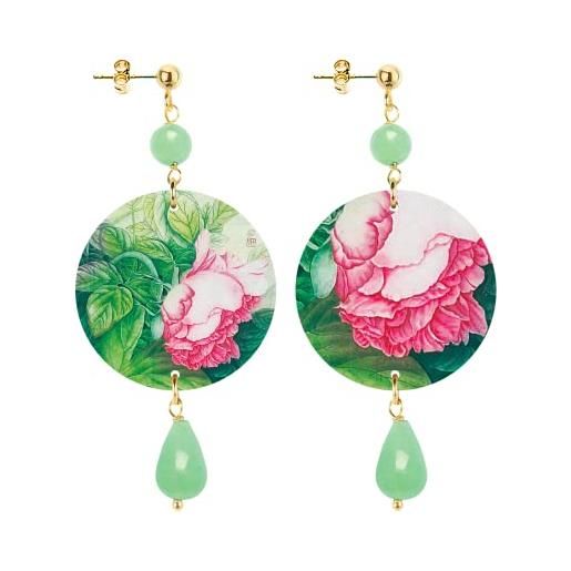 In lebole collezione the circle piccoli fondo verde fiore rosa orecchini da donna in ottone pietra verde giada