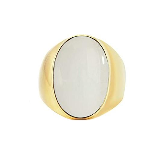 Lieson anello in acciaio uomo, anello uomo fidanzamento opale di pietra ovale bianco oro anello misura 25