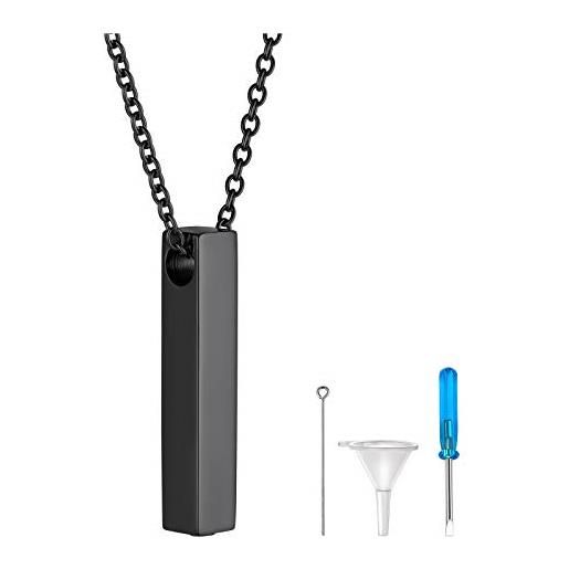 FindChic personalizzato ciondolo urna nero acciaio cremazione gioielli impermeabile barra verticale cremazione gioielli adulti