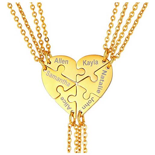 U7 6pcs collana personalizzare nome pendente cindolo cuore catena regolabile 46 51 cm acciaio inox placcato oro 18k con confezione regalo perfetto gioiello per 6 amici bbf famiglia - oro