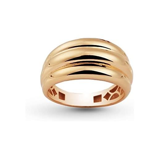 Artlinea, anello a fascia ondulato in oro giallo lucido 18 carati, gioiello realizzato interamente in oro 750 con esclusiva lavorazione lucida, misura 23, made in italy