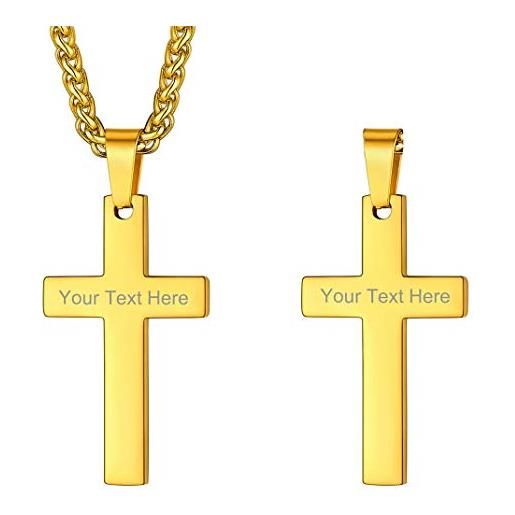 GOLDCHIC JEWELRY collana con pendente a croce in oro semplice lucido con incisione di, gioielli cristiani di base in acciaio inossidabile 316l