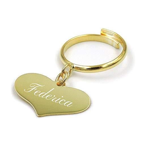 Damiano Argenti anello in argento 925 placcato oro giallo con ciondolo cuore personalizzabile, incisione gratuita inclusa argento