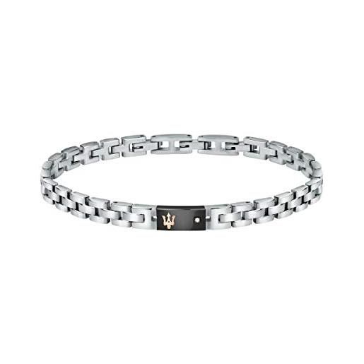 Maserati bracciale uomo, collezione jewels, in acciaio, diamanti, nero e pvd rg - jm221aty05