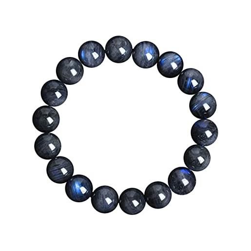 RICHRAIN - bracciale con pietra di luna nera, labradorite, pietre naturali, perle glitterate blu, unisex, cristallo, 