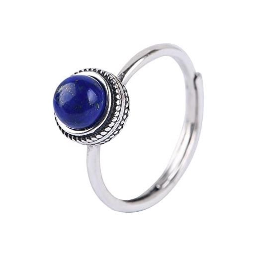 Epinki anello argento 925 per donna vintage con pietra blu fedine anello misura regolabile