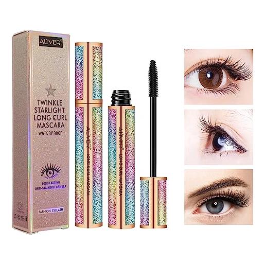 find back mascara in fibra di seta 4d, mascara antimacchia e impermeabile, mascara nero ispessente, allungante, senza grumi, ciglia più piene, da indossare tutto il giorno, 2 pacchi