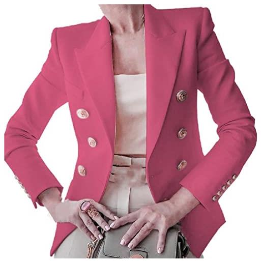 Oyrcvweuy giacca da donna vintage blazer doppio petto tinta unita slim fit cappotto con risvolto dentellato tasca manica lunga cardigan da ufficio giacca da donna